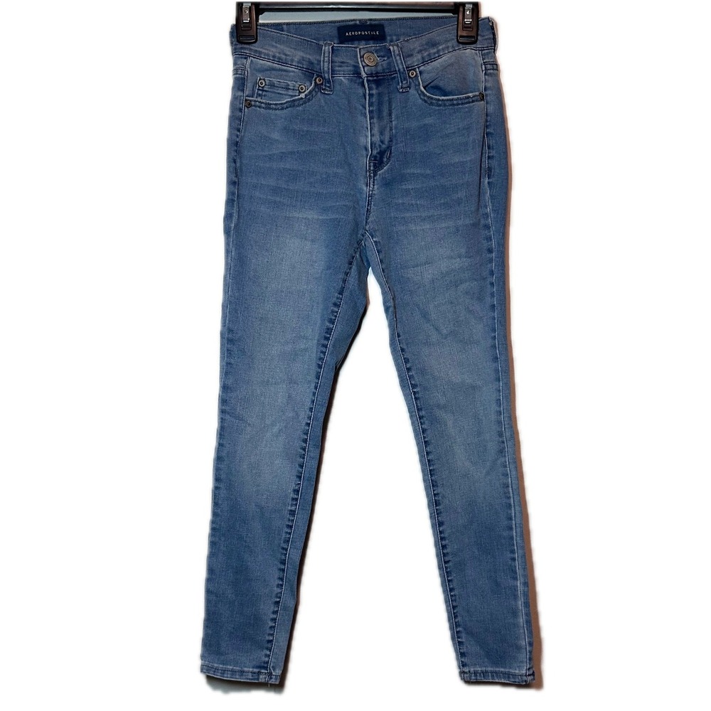 Aeropostale Womens High Waisted Jegging Blue Denim Skinny Jeans Size 0 Short